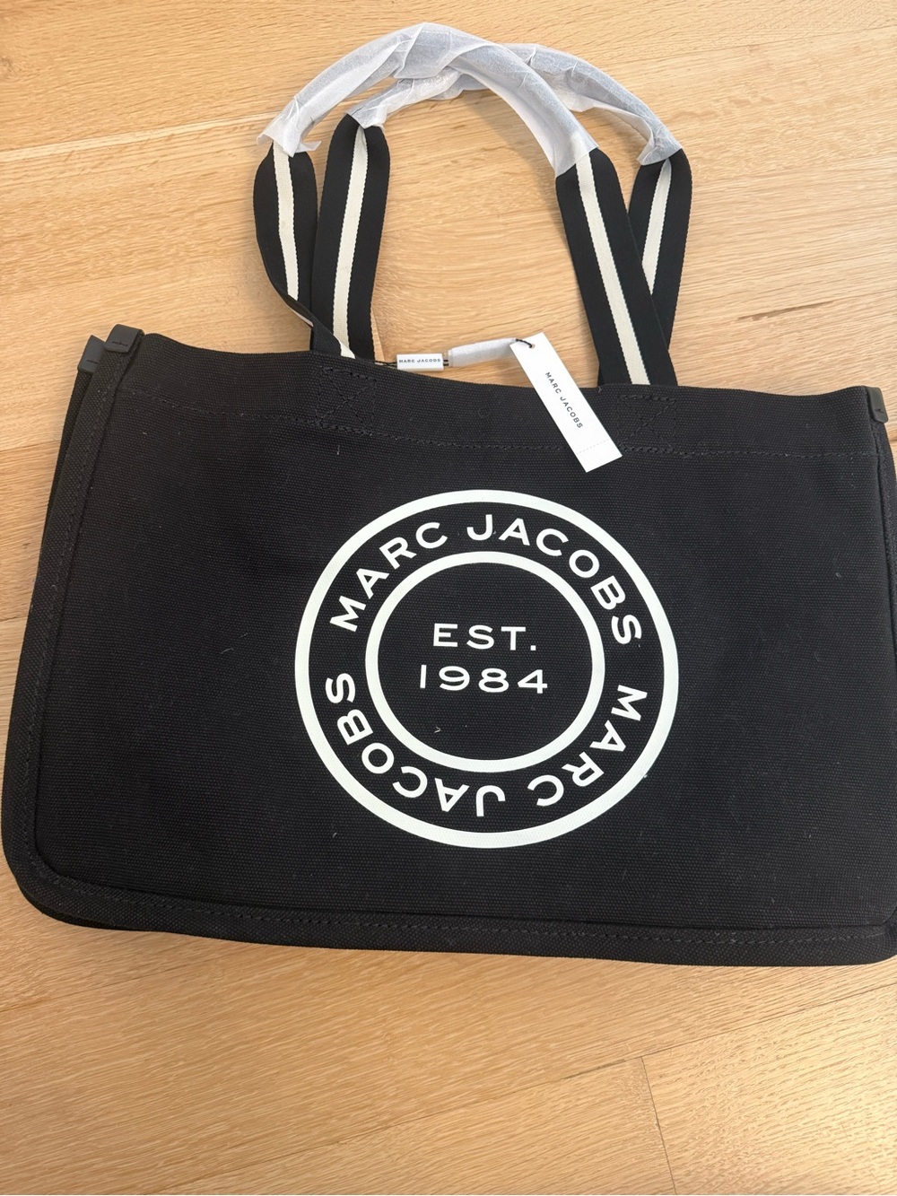 Authentic Marc Jacobs Black Canvas Messenger Tote with White Logo NWT